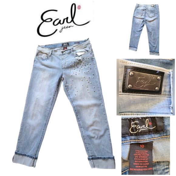 Earl Jeans Denim - EARL JEAN BLUE PEARL EMBELLISH BOYFRIEND JEANS
